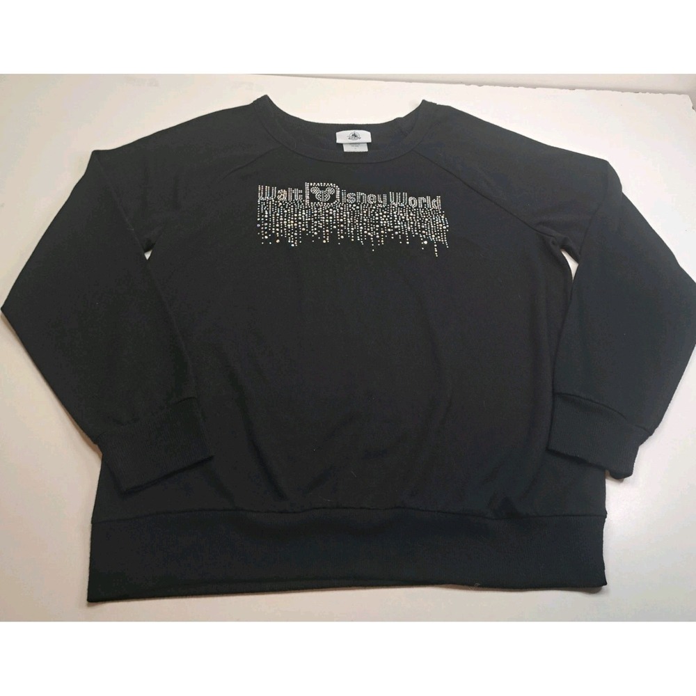 Walt Disney World Sweatshirt Sparkly Logo Women's L Black Rhinestones